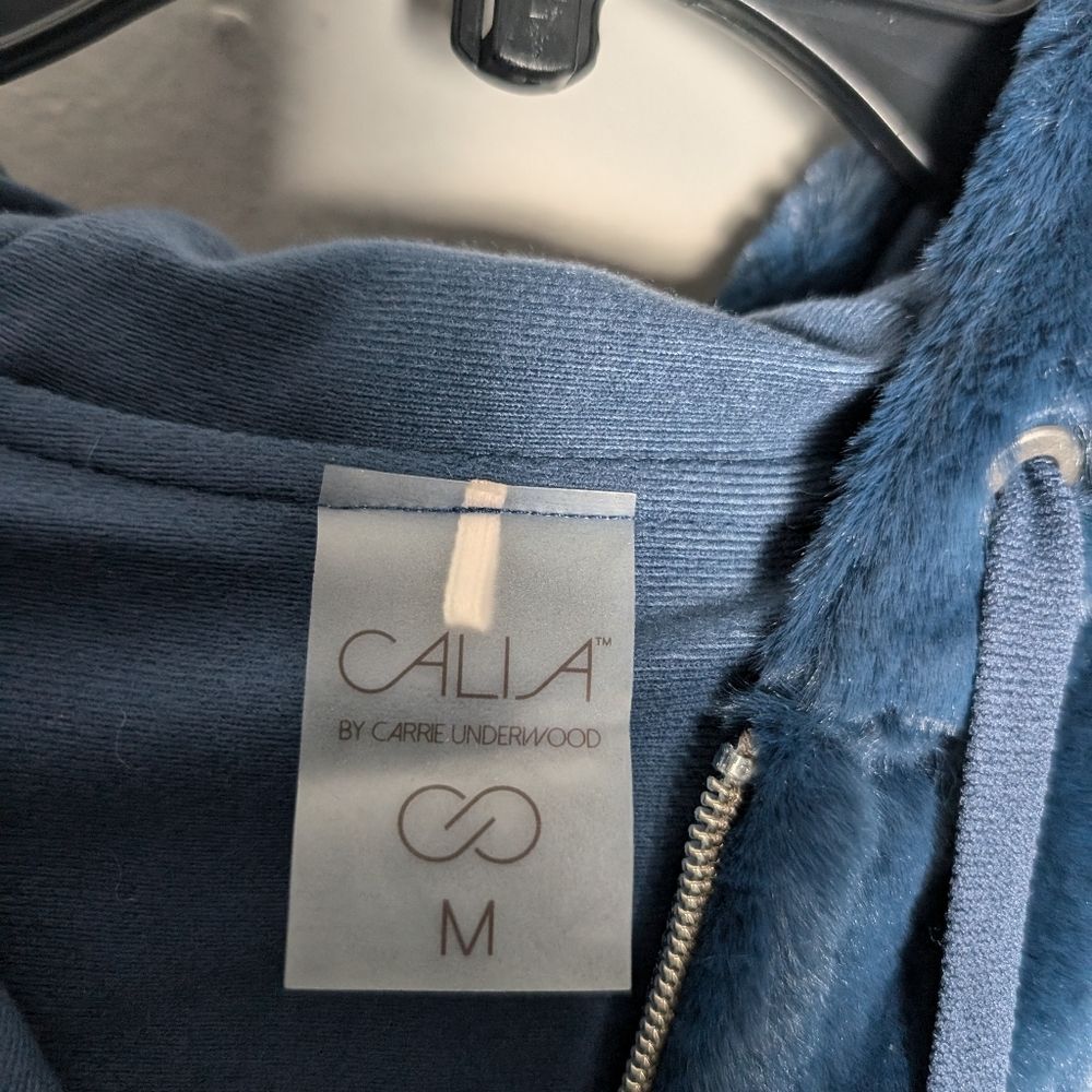 Calia Blue Fur Vest women's hooded full zip pristine sz M - Picture 4 of 10